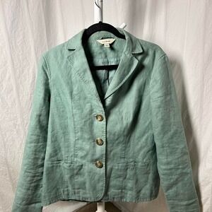 L.L. BEAN Women's Sz 10 Seafoam Green Blazer Jacket‎ 3-Button Classic Linen Wo